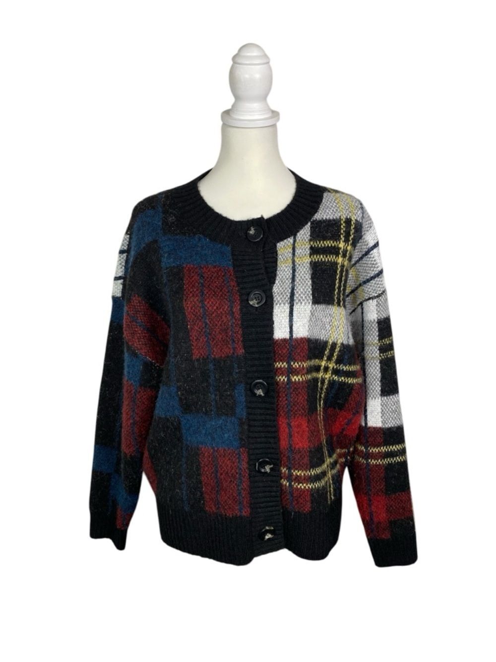 RD Style Conscious Plaid Cardigan Grunge Academia Patchwork Button Front Size M
